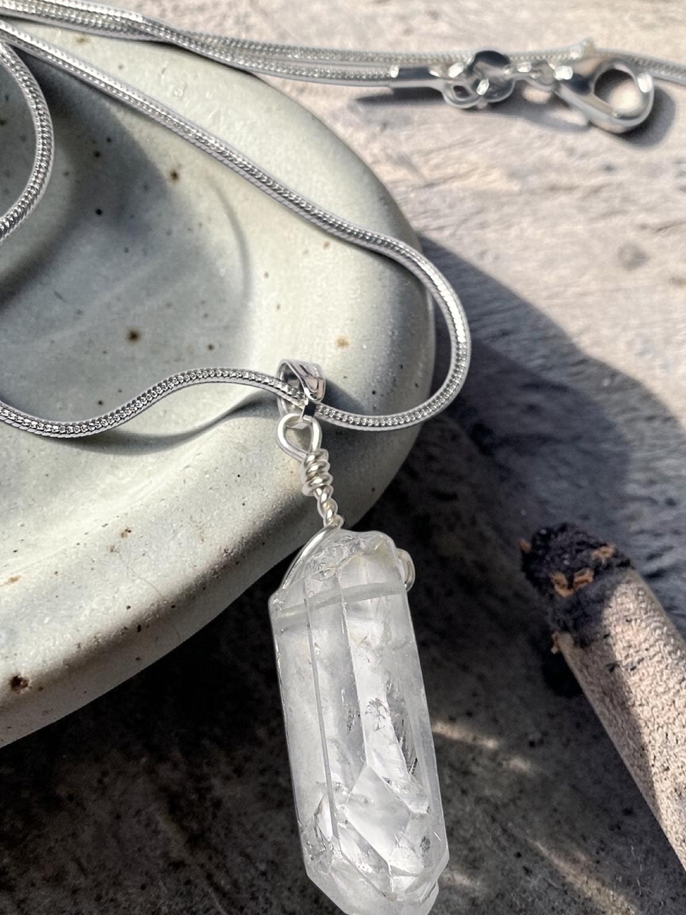 Sterling Silver Clear Quartz Pendant Necklace